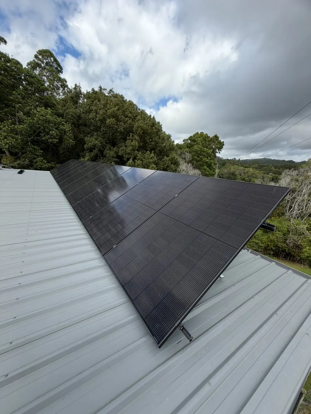 A new solar array installed on a corrugated metal roof